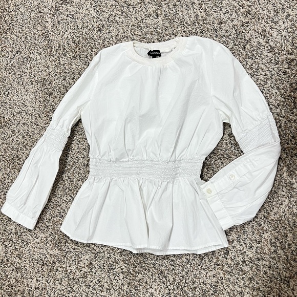 Emporio Armani Tops - Emporio Armani siz 42 white smock waist peplum dress shirt in like new condition